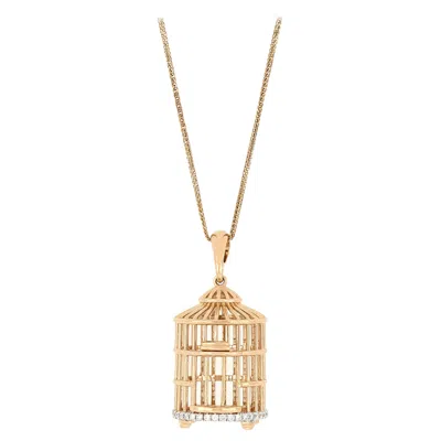 Pre-owned Tse 18 Karat Rose Gold Bird Cage Diamond Pendant With Necklace In Red