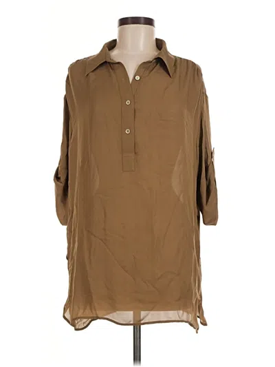 Pre-owned Tse 3/4 Sleeve Silk Top Brown Collared Neckline Tops