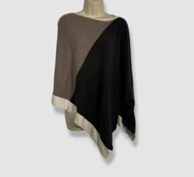 Pre-owned Tse $395  Women Beige Recycled Cashmere Colorblock Poncho Size Os