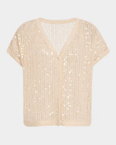 Tse Cashmere Cashmere Open-knit Sequin Cardigan In Creme