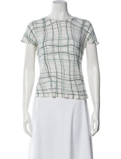 Pre-owned Tse Cashmere Cashmere Plaid Print Top In White