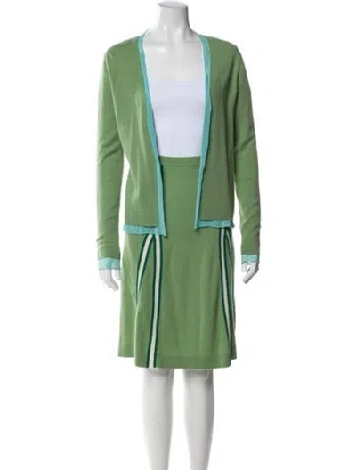 Pre-owned Tse Cashmere Colorblock Pattern Skirt Set In Green