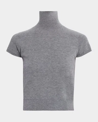 Tse Cashmere Cropped Cap-sleeve Turtleneck Top In Gray