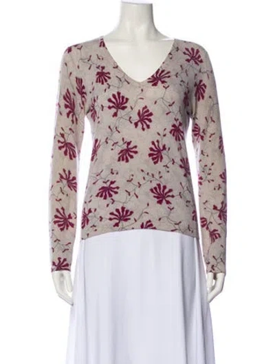 Pre-owned Tse Cashmere Floral Print Sweater In Gray