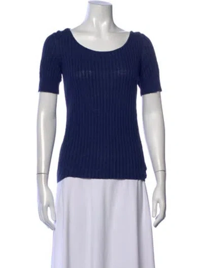 Pre-owned Tse Cashmere Linen Scoop Neck Sweater In Blue