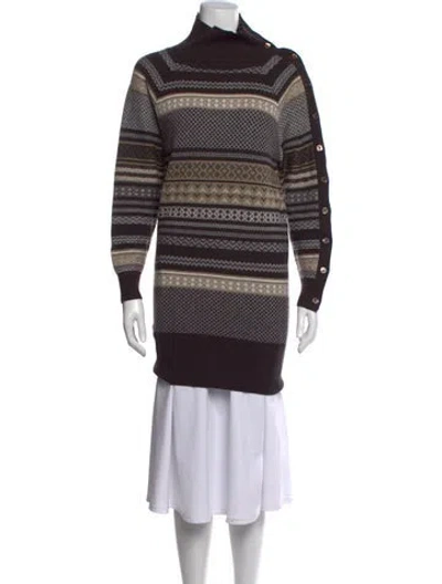 Pre-owned Tse Cashmere Patterned Mock Neck Sweater In Brown