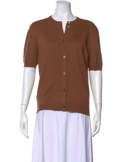 Pre-owned Tse Cashmere Silk Crew Neck Button-up Top In Brown