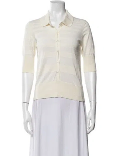 Pre-owned Tse Cashmere Striped Three-quarter Sleeve Polo In Neutrals