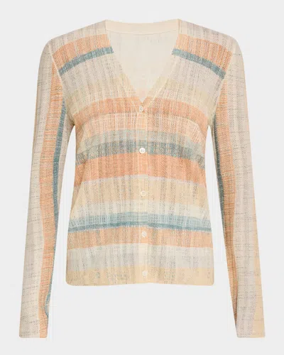 Tse Cashmere Superfine Cashmere Striped Cardigan In Soft Copper Combo