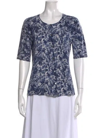 Pre-owned Tse Floral Print Scoop Neck Sweater In Blue