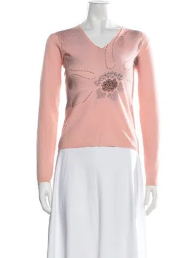 Pre-owned Tse Floral Print V-neck Sweater In Pink