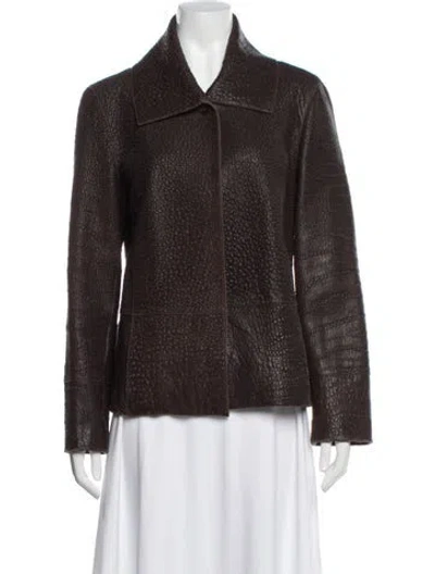 Pre-owned Tse Leather Jacket In Brown