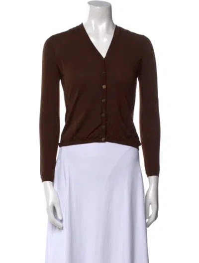 Pre-owned Tse Merino Wool V-neck Sweater In Brown