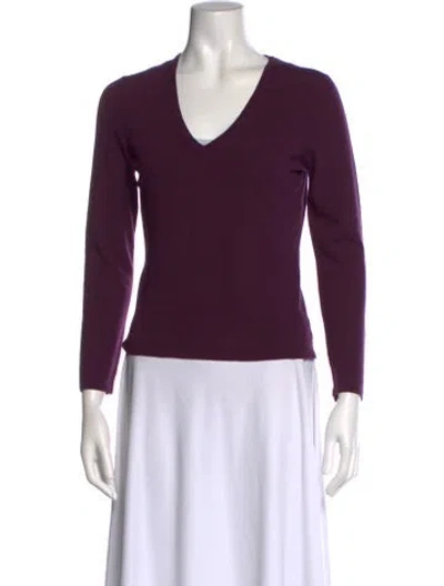 Pre-owned Tse Merino Wool V-neck Sweater In Purple