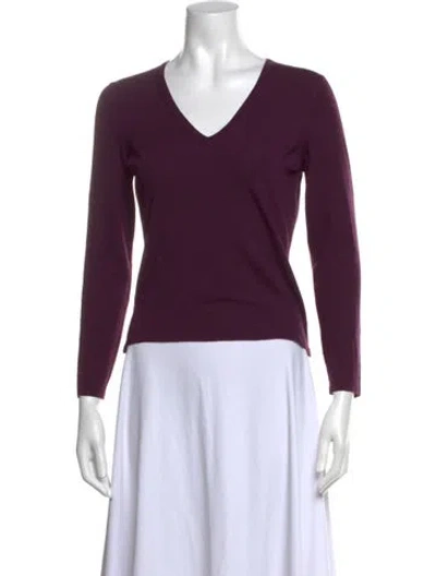 Pre-owned Tse Merino Wool V-neck Sweater In Purple