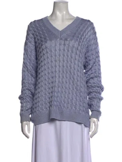 Pre-owned Tse Silk V-neck Sweater In Blue