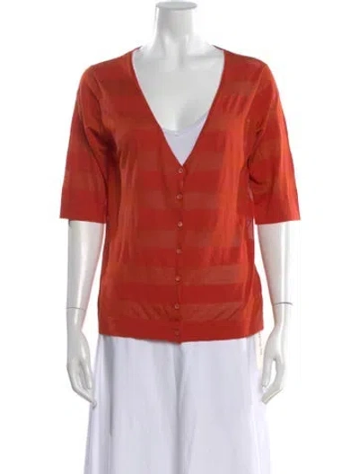 Pre-owned Tse Striped V-neck Sweater In Orange