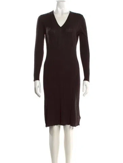 Pre-owned Tse V-neck Knee-length Dress In Brown