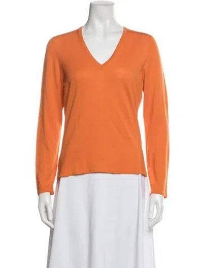 Pre-owned Tse Wool V-neck Sweater In Orange