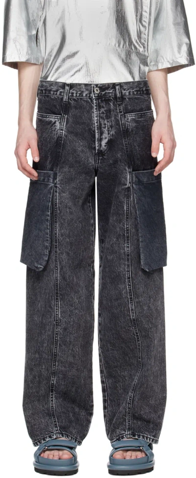 T/sehne Black Fold-up-pocket Jeans In Acid Black