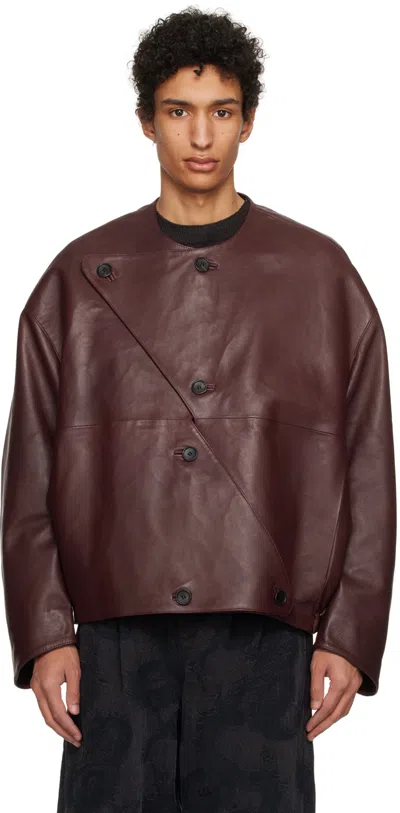 T/sehne Ssense Exclusive Burgundy Lock-detail Leather Jacket