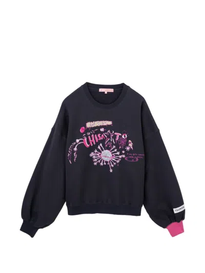 Tsumori Chisato Embroidered Balloon-sleeve Sweater In Blue