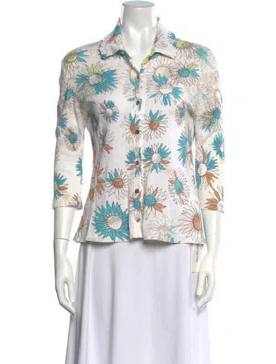 Pre-owned Tsumori Chisato Floral Print Three-quarter Sleeve Top In White