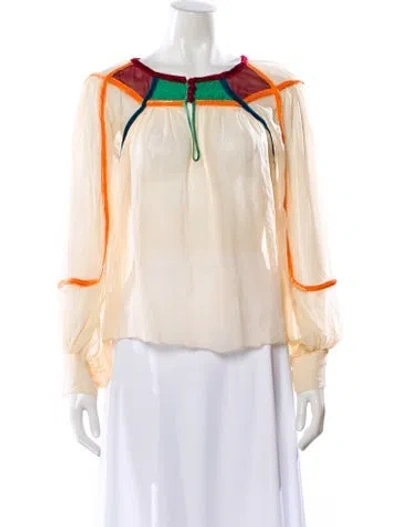 Pre-owned Tsumori Chisato Silk Crew Neck Blouse In Neutral