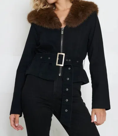 Tt Studios Carm Denim Faux Fur Jacket In Blue