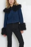Tt Studios Kimmy Denim Faux Fur Jacket In Blue