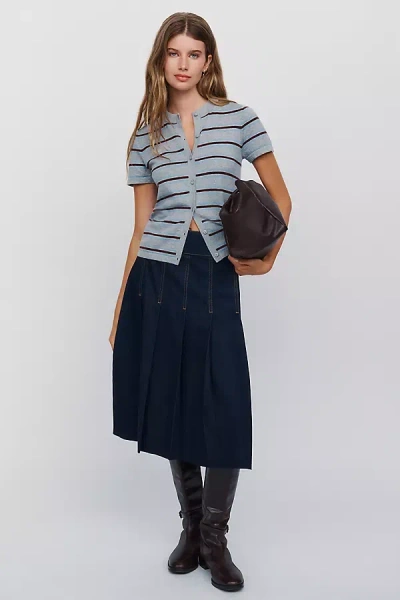 Tt Studios Tess 100% Cotton Denim Midi Skirt In Dark Wash