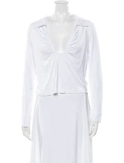 Pre-owned Tt Studios V-neck Long Sleeve Top In White