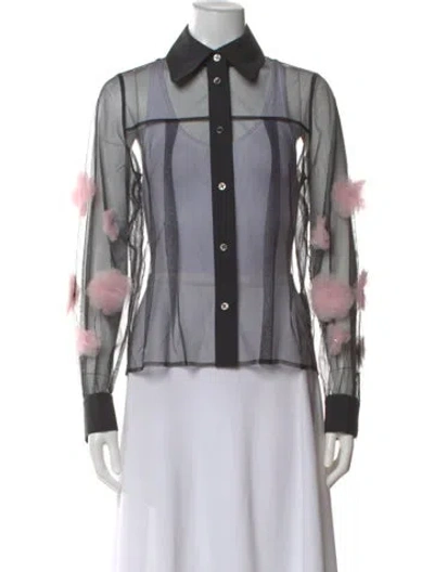 Pre-owned Tu Es Mon Tresor Printed Long Sleeve Blouse In Black
