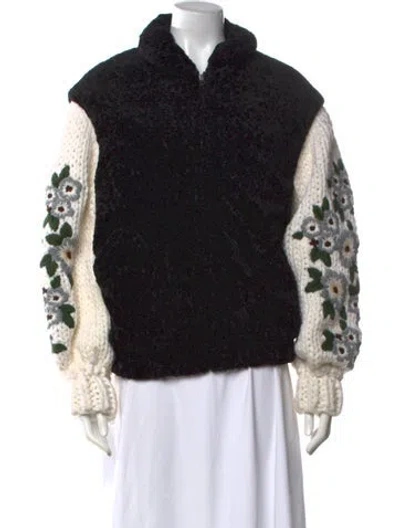 Pre-owned Tu Lizé Floral Print Crew Neck Sweater In Black