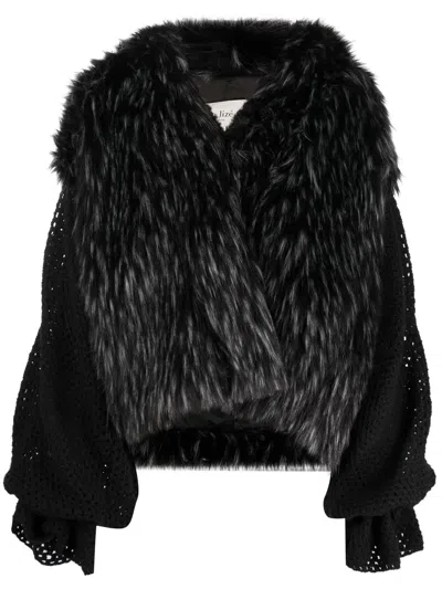 Tu Lizé Oversized Faux Fur Jacket In Black/silver