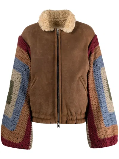 Tu Lizé Patchwork Panelled Bomber Jacket In Marrone