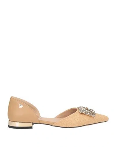 Tua By Braccialini Woman Ballet Flats Sand Size 9 Synthetic Material, Synthetic Raffia In Brown