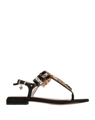 Tua By Braccialini Woman Thong Sandal Black Size 7 Textile Fibers In Animal Print