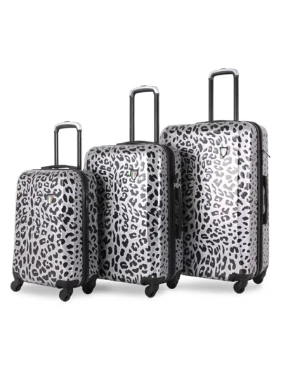 Tucci Italy Kids' Winter Leopard 3-piece Hardshell Luggage Set In Silver