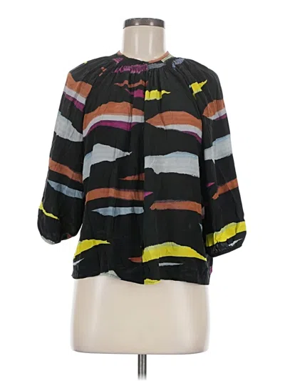 Pre-owned Tucker 3/4 Sleeve Silk Top Black Color Block Pattern Keyhole Neckline Tops