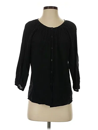 Pre-owned Tucker 3/4 Sleeve Silk Top Black Keyhole Neckline Tops