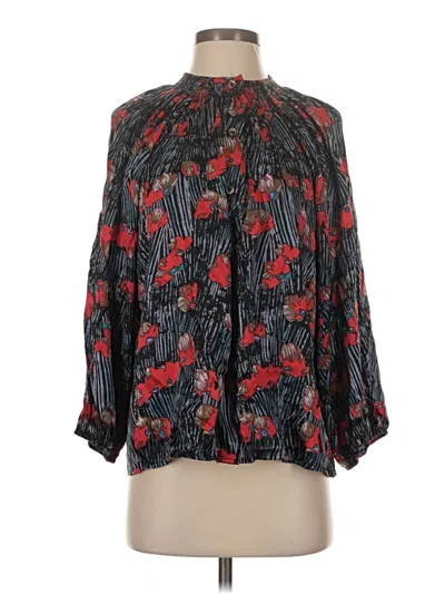 Pre-owned Tucker 3/4 Sleeve Silk Top Black Mock Neckline Tops