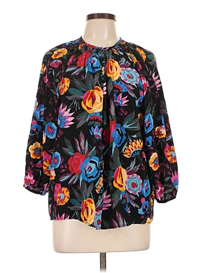 Pre-owned Tucker 3/4 Sleeve Silk Top Black Mock Neckline Tops