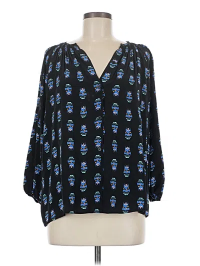 Pre-owned Tucker 3/4 Sleeve Silk Top Blue Plunge Neckline Tops