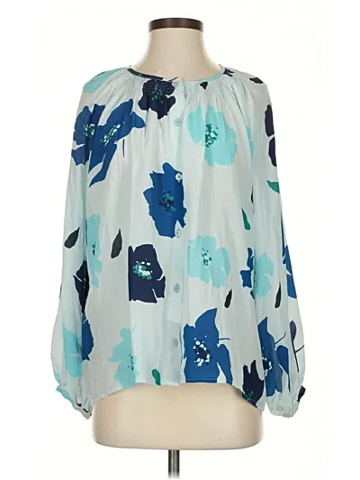 Pre-owned Tucker 3/4 Sleeve Silk Top Blue Strapless Neckline Tops