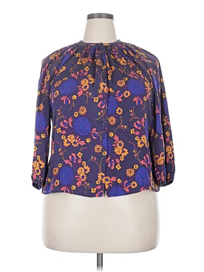 Pre-owned Tucker 3/4 Sleeve Silk Top Blue Tie Neck Tops