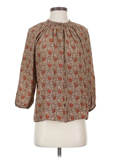 Pre-owned Tucker 3/4 Sleeve Silk Top Brown Square Neckline Tops