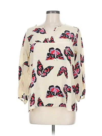 Pre-owned Tucker 3/4 Sleeve Silk Top Ivory Cold Shoulder Neckline Tops In White