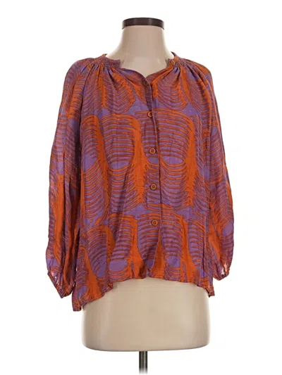 Pre-owned Tucker 3/4 Sleeve Silk Top Orange Keyhole Neckline Tops