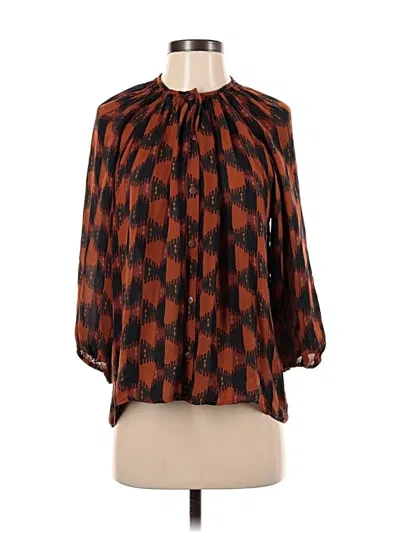 Pre-owned Tucker 3/4 Sleeve Silk Top Orange Tie Neck Tops